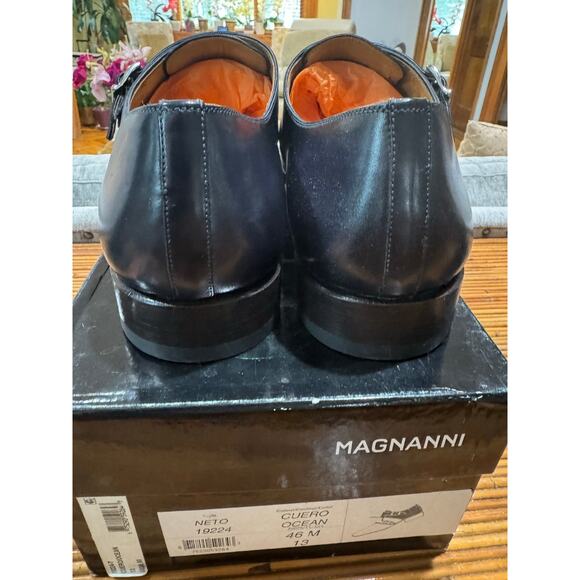 Magnanni Neto Navy / Walnut Brown Double Monk Strap Leather Shoes Sz. 13 - Picture 9 of 15